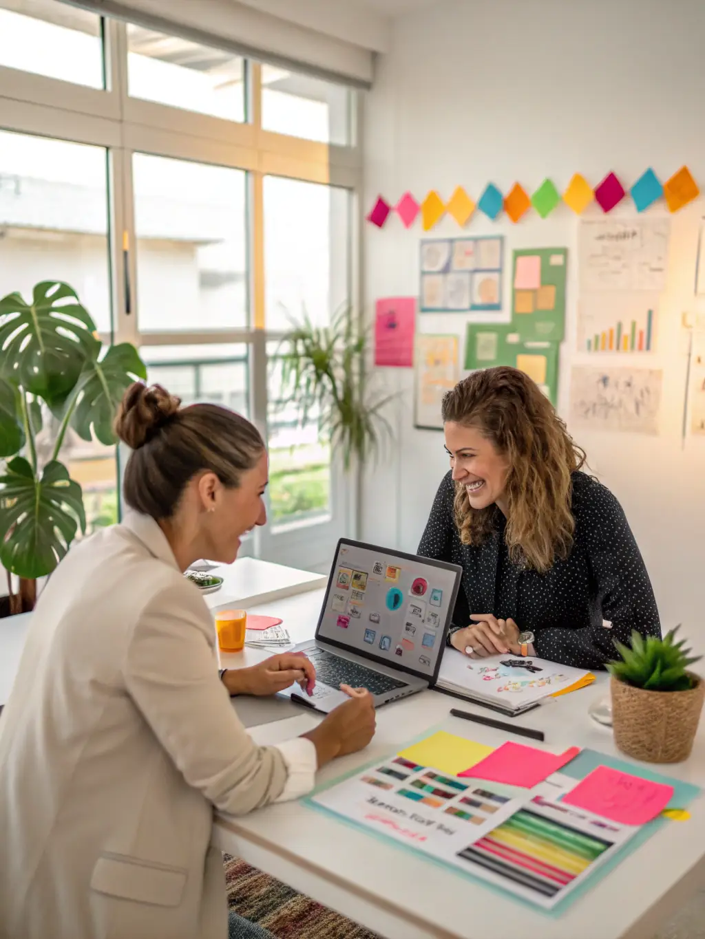 An image of a business coach guiding a client during a leadership workshop, with a focus on engagement and empowerment.